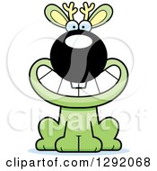 Poster, Art Print Of Cartoon Happy Grinning Green Jackalope Sitting