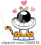 Poster, Art Print Of Cartoon Loving Leopard Big Cat Sitting With Hearts