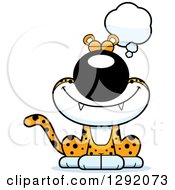 Poster, Art Print Of Cartoon Dreaming Or Thinking Leopard Big Cat Sitting