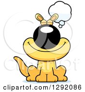 Clipart Of A Cartoon Happy Dreaming Or Thinking Sitting Yellow Kangaroo Royalty Free Vector Illustration