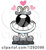 Clipart Of A Cartoon Loving Male Goat Sitting With Hearts Royalty Free Vector Illustration by Cory Thoman