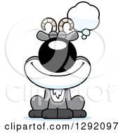 Clipart Of A Cartoon Happy Dreaming Or Thinking Male Goat Sitting Royalty Free Vector Illustration