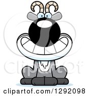 Clipart Of A Cartoon Happy Grinning Male Goat Sitting Royalty Free Vector Illustration
