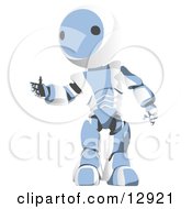 Poster, Art Print Of Friendly Blue Metal Robot Reaching Out A Hand
