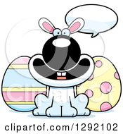 Poster, Art Print Of Cartoon Happy Talking White Easter Bunny With Eggs