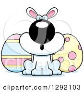 Poster, Art Print Of Cartoon Surprised Gasping White Easter Bunny With Eggs