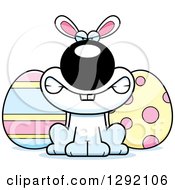 Poster, Art Print Of Cartoon Mad Snarling White Easter Bunny With Eggs