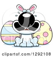 Poster, Art Print Of Cartoon Scared Screaming White Easter Bunny With Eggs