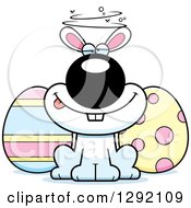 Poster, Art Print Of Cartoon Drunk Or Dizzy White Easter Bunny With Eggs