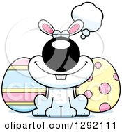 Poster, Art Print Of Cartoon Dreaming Or Thinking Happy White Easter Bunny With Eggs