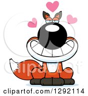 Poster, Art Print Of Cartoon Romantic Sitting Fox With Love Hearts