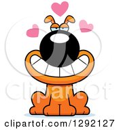 Poster, Art Print Of Cartoon Loving Orange Dog With Hearts