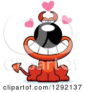 Clipart Of A Cartoon Loving Devil Dog With Hearts Royalty Free Vector Illustration
