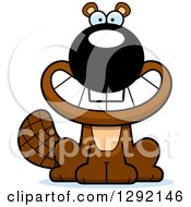 Clipart Of A Cartoon Grinning Happy Beaver Royalty Free Vector Illustration