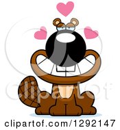 Clipart Of A Cartoon Romantic Beaver With Love Hearts Royalty Free Vector Illustration