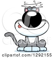 Clipart Of A Cartoon Drunk Or Dizzy Gray And White Cat Royalty Free Vector Illustration