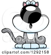 Clipart Of A Cartoon Surprised Gasping Gray And White Cat Royalty Free Vector Illustration