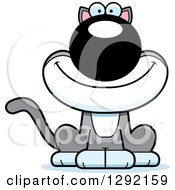 Clipart Of A Cartoon Gray And White Happy Cat Royalty Free Vector Illustration by Cory Thoman