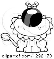 Poster, Art Print Of Black And White Cartoon Bored Male Lion Sitting