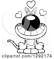 Lineart Clipart Of A Black And White Cartoon Loving Sitting Tasmanian Tiger With Hearts Royalty Free Wild Animal Vector Illustration by Cory Thoman