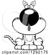 Lineart Clipart Of A Black And White Cartoon Surprised Gasping Sitting Tasmanian Tiger Royalty Free Wild Animal Vector Illustration by Cory Thoman