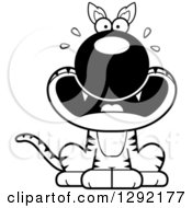 Lineart Clipart Of A Black And White Cartoon Scared Screaming Sitting Tasmanian Tiger Royalty Free Wild Animal Vector Illustration by Cory Thoman