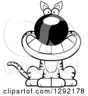 Lineart Clipart Of A Black And White Cartoon Happy Grinning Sitting Tasmanian Tiger Royalty Free Wild Animal Vector Illustration by Cory Thoman