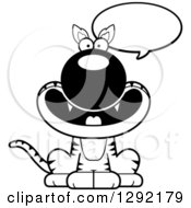 Lineart Clipart Of A Black And White Cartoon Happy Talking Sitting Tasmanian Tiger Royalty Free Wild Animal Vector Illustration by Cory Thoman