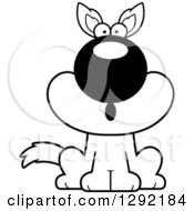 Lineart Clipart Of A Black And White Cartoon Surprised Gasping Sitting Wolf Royalty Free Wild Animal Vector Illustration