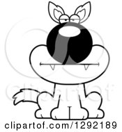 Lineart Clipart Of A Black And White Cartoon Bored Sitting Wolf Royalty Free Wild Animal Vector Illustration