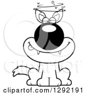 Lineart Clipart Of A Black And White Cartoon Drunk Or Dizzy Sitting Wolf Royalty Free Wild Animal Vector Illustration