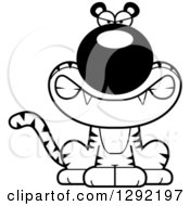 Wild Animal Clipart Of A Black And White Cartoon Mad Snarling Sitting Tiger Big Cat Royalty Free Lineart Vector Illustration