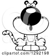 Poster, Art Print Of Black And White Cartoon Surprised Gasping Sitting Tiger Big Cat