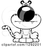Poster, Art Print Of Black And White Cartoon Bored Sitting Tiger Big Cat