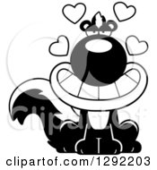 Poster, Art Print Of Black And White Cartoon Loving Sitting Skunk With Hearts