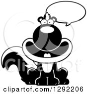 Wild Animal Clipart Of A Black And White Cartoon Happy Talking Sitting Skunk Royalty Free Lineart Vector Illustration