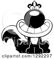 Wild Animal Clipart Of A Black And White Cartoon Happy Grinning Sitting Skunk Royalty Free Lineart Vector Illustration