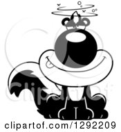 Poster, Art Print Of Black And White Cartoon Drunk Or Dizzy Sitting Skunk