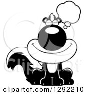 Poster, Art Print Of Black And White Cartoon Happy Dreaming Or Thinking Sitting Skunk