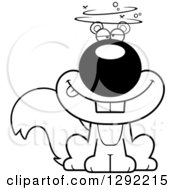 Wild Animal Clipart Of A Black And White Cartoon Dizzy Or Drunk Sitting Squirrel Royalty Free Lineart Vector Illustration