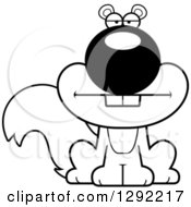 Wild Animal Clipart Of A Black And White Cartoon Bored Sitting Squirrel Royalty Free Lineart Vector Illustration