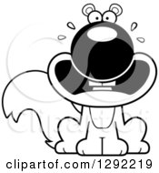 Wild Animal Clipart Of A Black And White Cartoon Scared Screaming Sitting Squirrel Royalty Free Lineart Vector Illustration