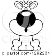 Fantasy Clipart Of A Black And White Cartoon Surprised Gasping Jackalope Sitting Royalty Free Lineart Vector Illustration