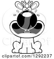 Fantasy Clipart Of A Black And White Cartoon Scared Screaming Jackalope Sitting Royalty Free Lineart Vector Illustration