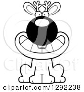 Fantasy Clipart Of A Black And White Cartoon Happy Grinning Jackalope Sitting Royalty Free Lineart Vector Illustration
