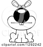 Animal Clipart Of A Black And White Cartoon Bored Rabbit Sitting Royalty Free Lineart Vector Illustration