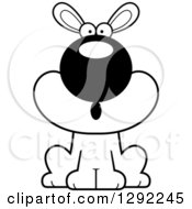 Animal Clipart Of A Black And White Cartoon Surprised Gasping Rabbit Sitting Royalty Free Lineart Vector Illustration