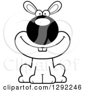 Animal Clipart Of A Black And White Cartoon Happy Rabbit Sitting Royalty Free Lineart Vector Illustration