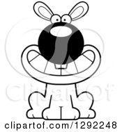 Animal Clipart Of A Black And White Cartoon Happy Grinning Rabbit Sitting Royalty Free Lineart Vector Illustration