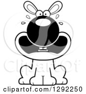Animal Clipart Of A Black And White Cartoon Scared Screaming Rabbit Sitting Royalty Free Lineart Vector Illustration